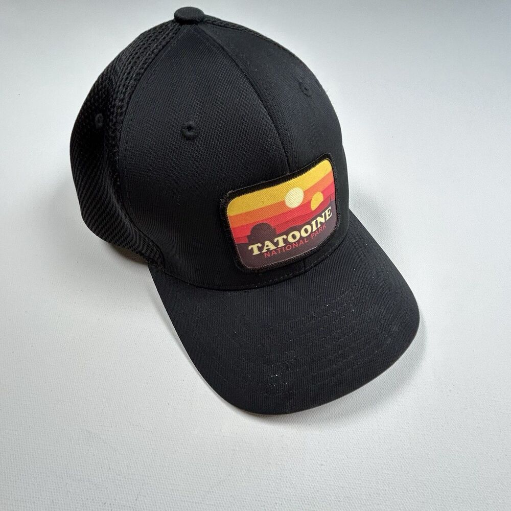 Tatooine National Park Hat Star Wars Mesh Cap BustedTees Flexfit S-M Black Red